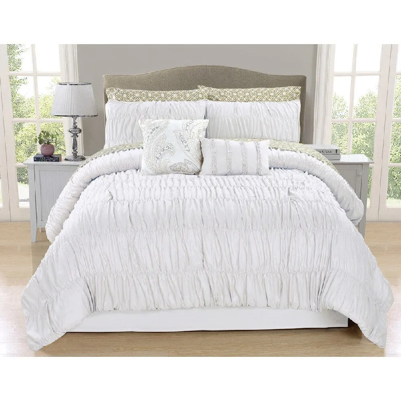 Bamboo - fiber - filled comforters with antibacterial and breathable qualitiesGreyson White Ruched 10-piece Comforter Set