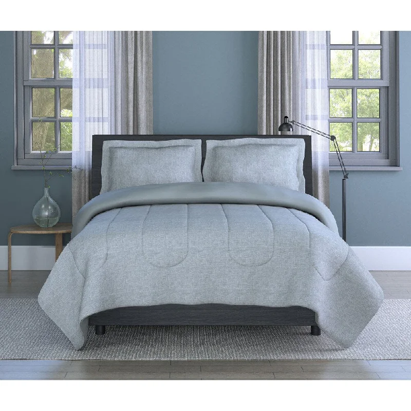 Bamboo - fiber - filled comforters with antibacterial and breathable qualitiesGrid Printed Texture, Soft Microfiber, Grey, 3-piece Comforter Set Inspired Surroundings by 1888 Mills