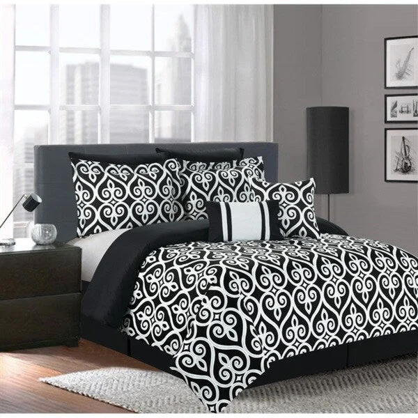 Queen - size comforters for standard queen - sized mattressesHamilton Black/White 7-piece Comforter Set