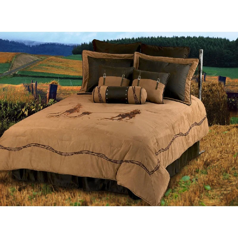 Latex - filled comforters with a bouncy texture and good supportHiEnd Accents Team Roper Queen-size 7-piece Embroidered Comforter Set