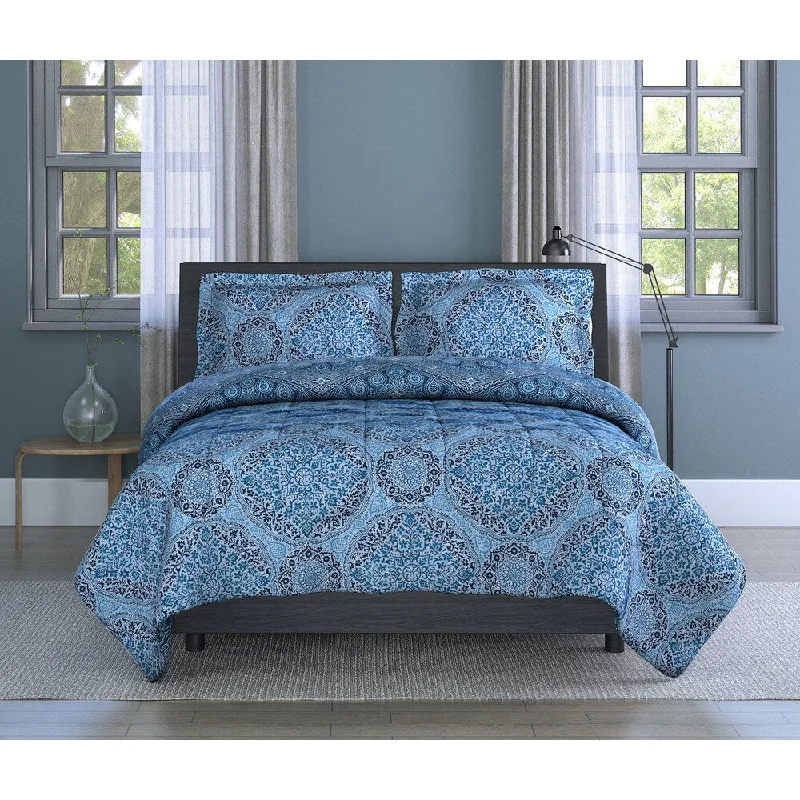 Duck down comforters with a softer feel and good warmth retentionIndia Medallion Motif, Soft Microfiber, Blue, Full/ Queen 3-piece Comforter Set Inspired Surroundings by 1888 Mills