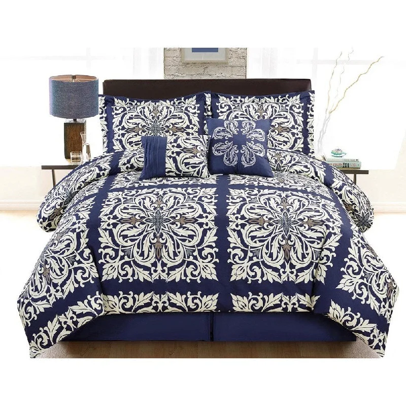 Bamboo - fiber - filled comforters with antibacterial and breathable qualitiesIndigo Scroll 6-piece Comforter Set