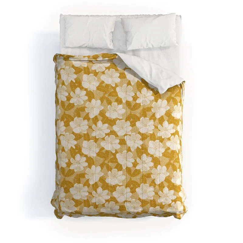 Bamboo - fiber - filled comforters with antibacterial and breathable qualitiesLittle Arrow Design Co Magnolia Flower Mustard Made To Order Full Comforter Set