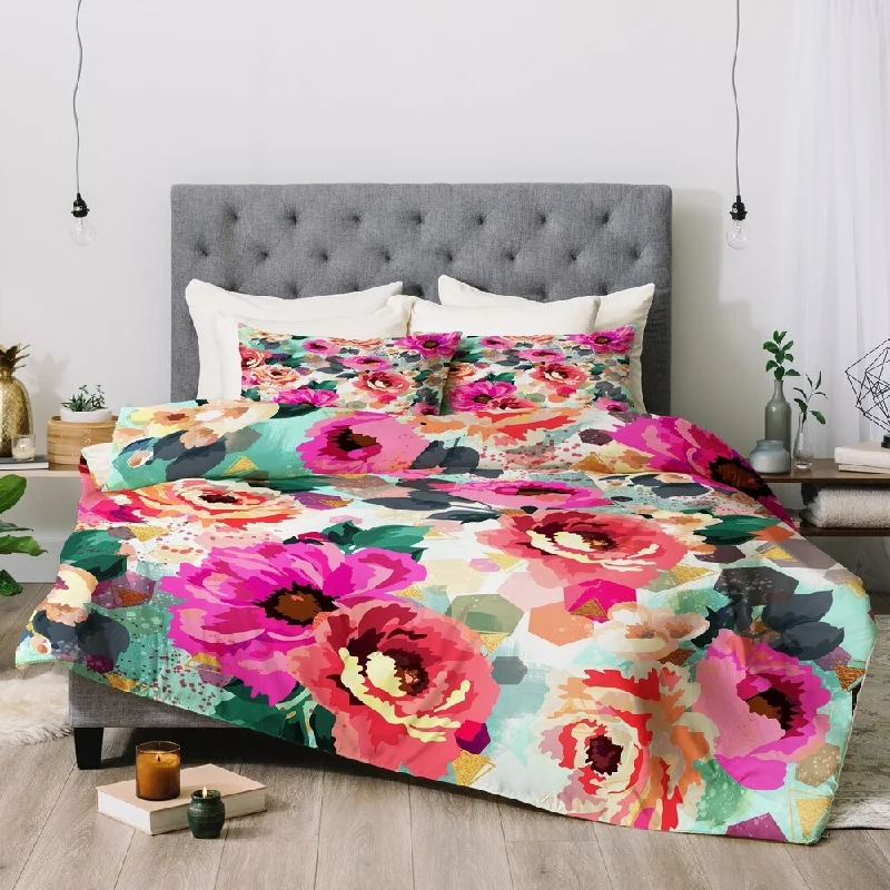 Silk - filled comforters for a luxurious and smooth touchMarta Barragan Camarasa Abstract Geometrical Flowers Comforter Set -King