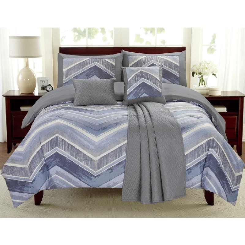 Queen - size comforters for standard queen - sized mattressesMercer Blue Chevron 6-piece Comforter Set