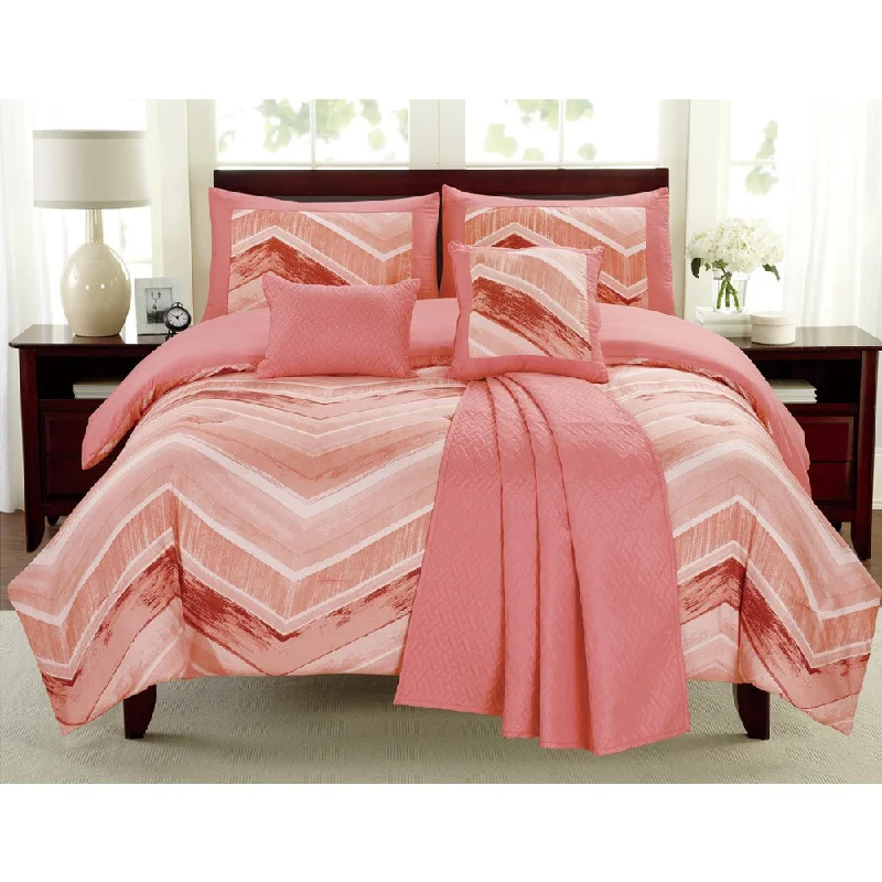 Goose down comforters known for their superior quality and insulationMercer Coral Chevron 6-piece Comforter Set