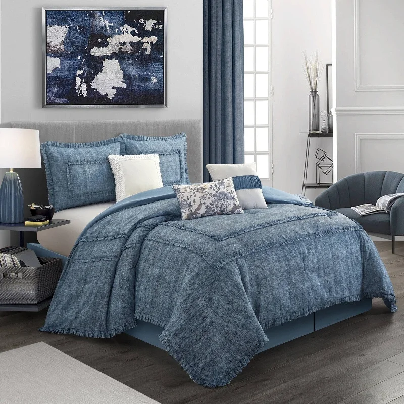 Duck down comforters with a softer feel and good warmth retentionNanshing Rolan 7-Piece Denim Comforter Set