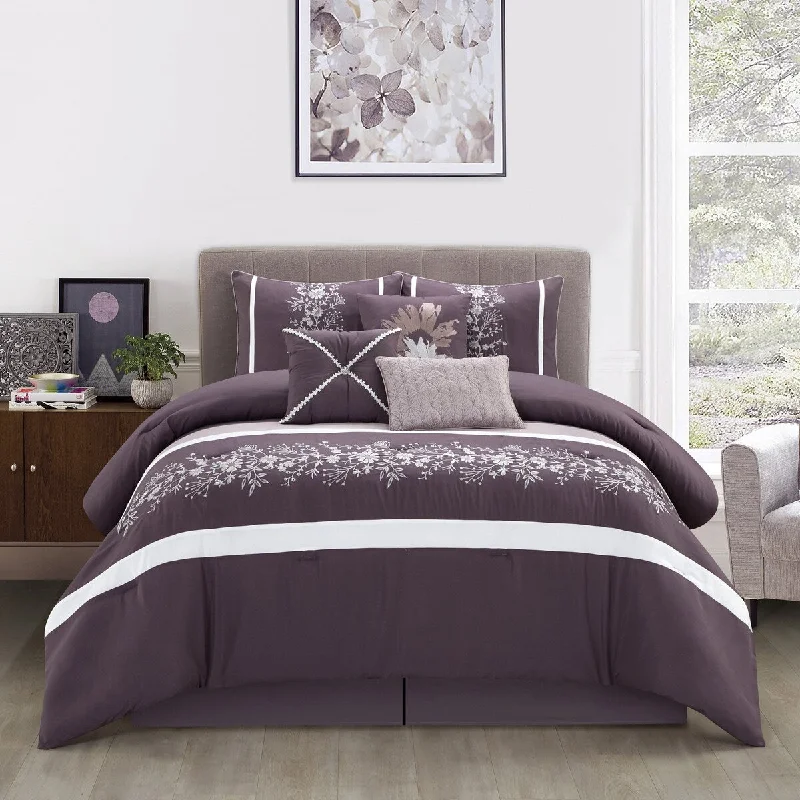 Latex - filled comforters with a bouncy texture and good supportNanshing Violet Glam Floral 7 Piece Comforter Set