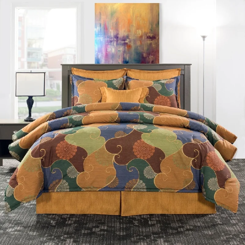 Wool - filled comforters with natural moisture - wicking and temperature - regulating featuresPaintbox orange and green mandala comforter set