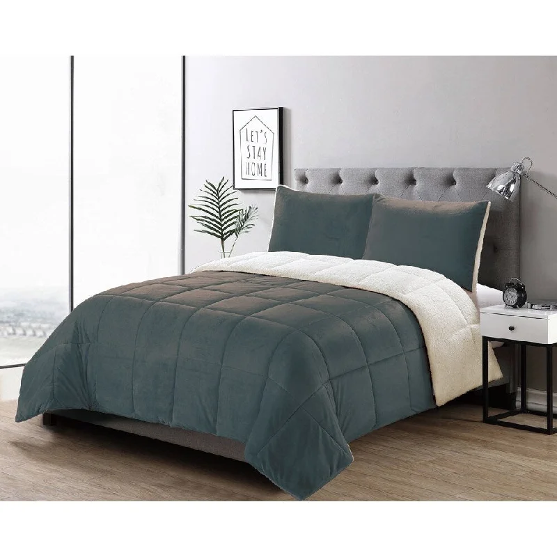 Microfiber - filled comforters that are lightweight and easy to care forPorch & Den Ellis Micromink/ Sherpa 3-piece Comforter Set