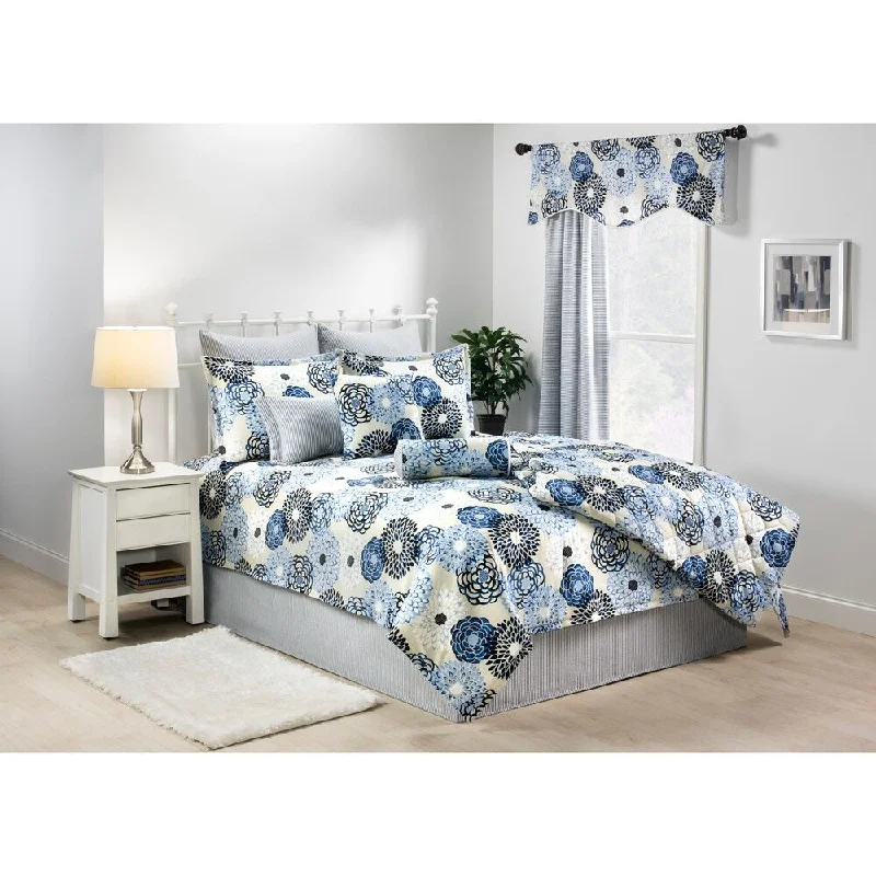 Full - size comforters suitable for full - sized beds in guest rooms or small bedroomsSabrina floral blue Comforter set