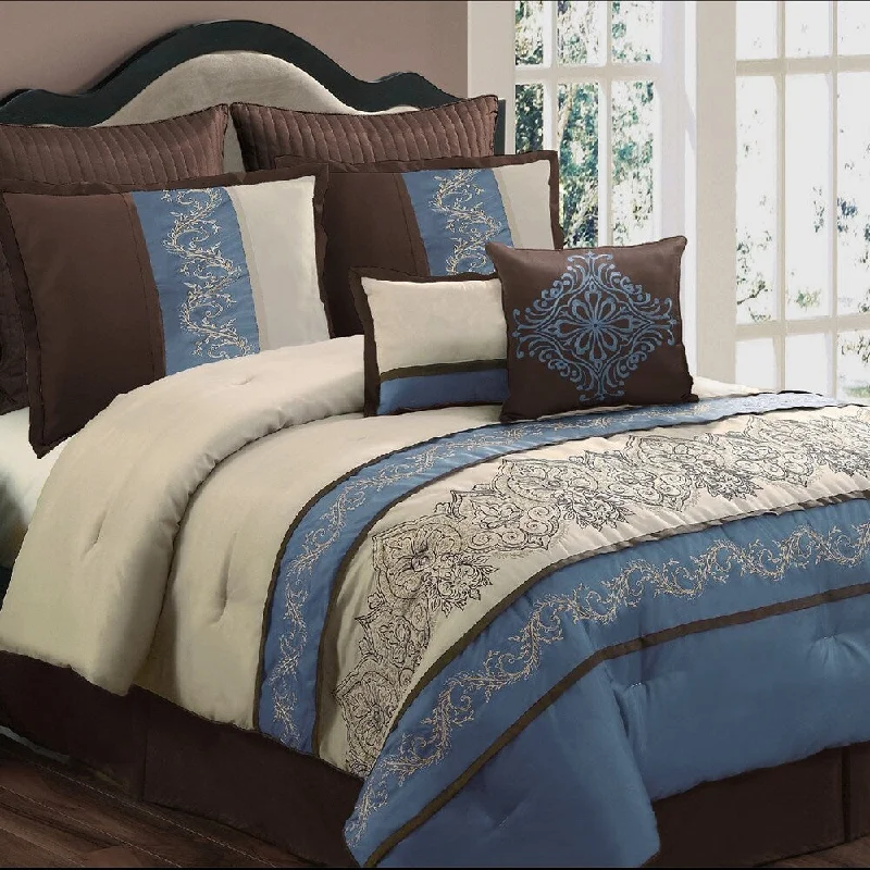 Goose down comforters known for their superior quality and insulationSandra Blue 8-piece Comforter Set