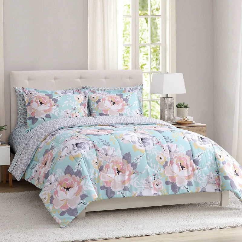 Down - filled comforters for supreme warmth and lightnessSara Floral Microfiber Peach and Oak Multi 3-piece Comforter Set with Comforter and Shams