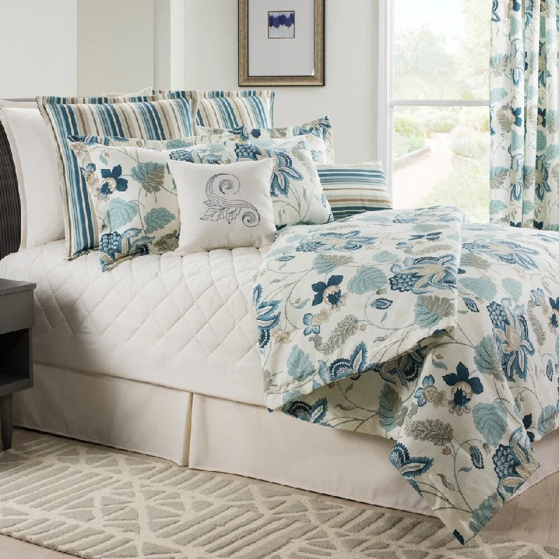 Queen - size comforters for standard queen - sized mattressesSavannah Floral blue linen weave comforter set