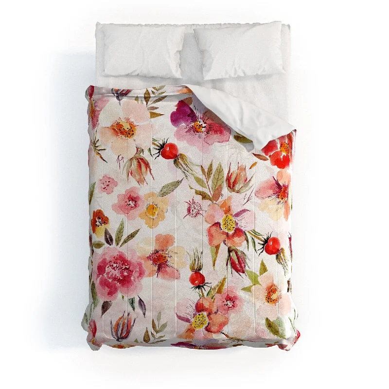 Synthetic - filled comforters like polyester for affordability and hypoallergenic propertiesUtart Hygge Watercolor Midsummer Dogroses Pattern Made To Order Full Comforter Set