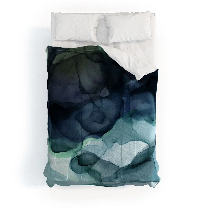 Silk - filled comforters for a luxurious and smooth touchUtart Night Blue Flowing Art Made To Order Full Comforter