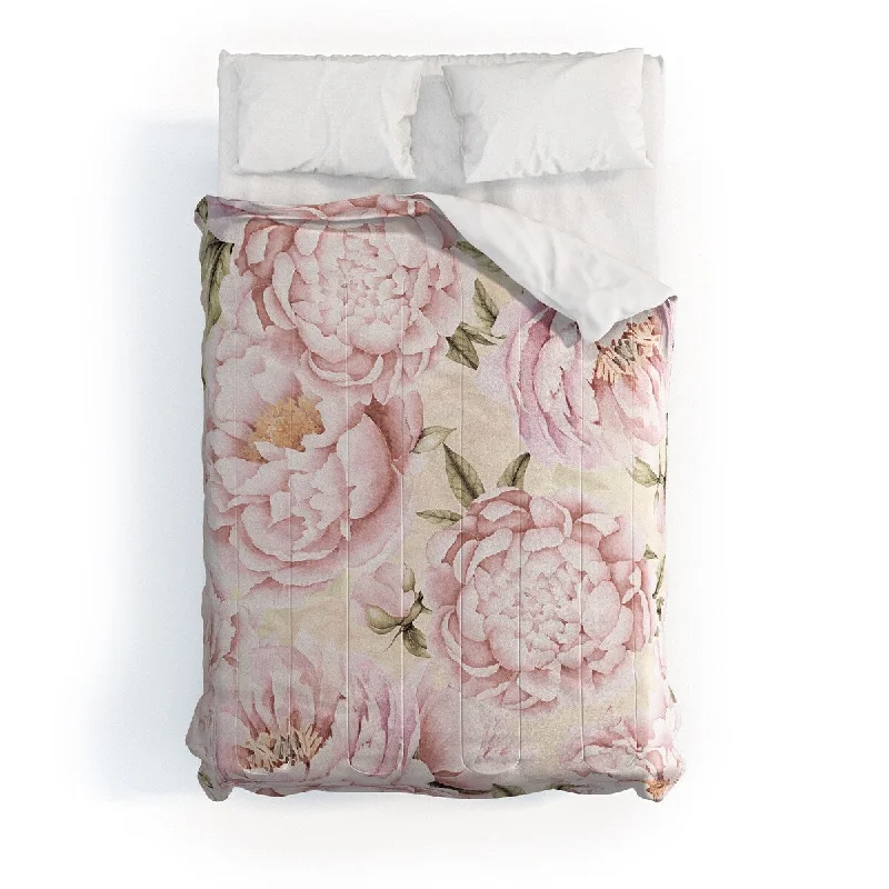 Goose down comforters known for their superior quality and insulationUtart Pastel Blush Pink Spring Watercolor Peony Flowers Pattern Made To Order Full Comforter